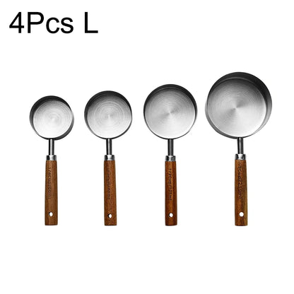 4/8Pcs Black Wooden Handle Stainless Steel Measuring Cups Spoons